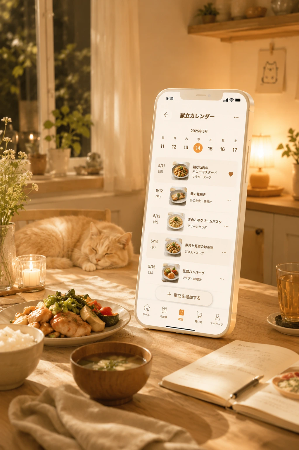 Meal calendar and cooking record visual